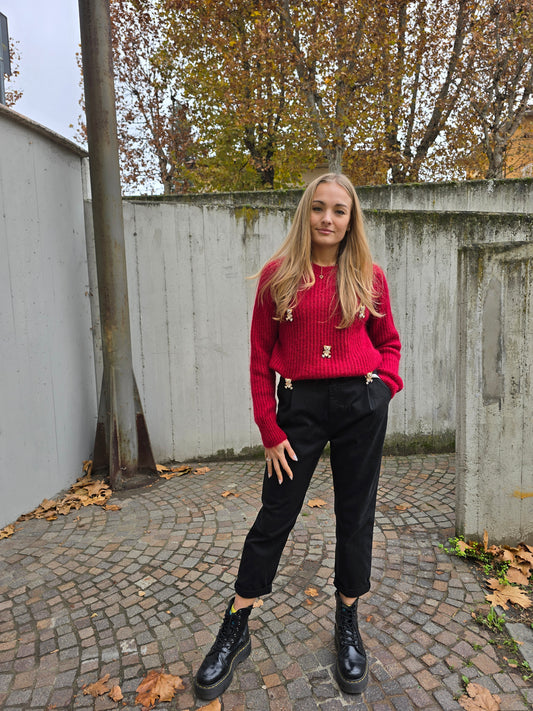 Pantalone in cotone invernale con elastico in vita made in italy