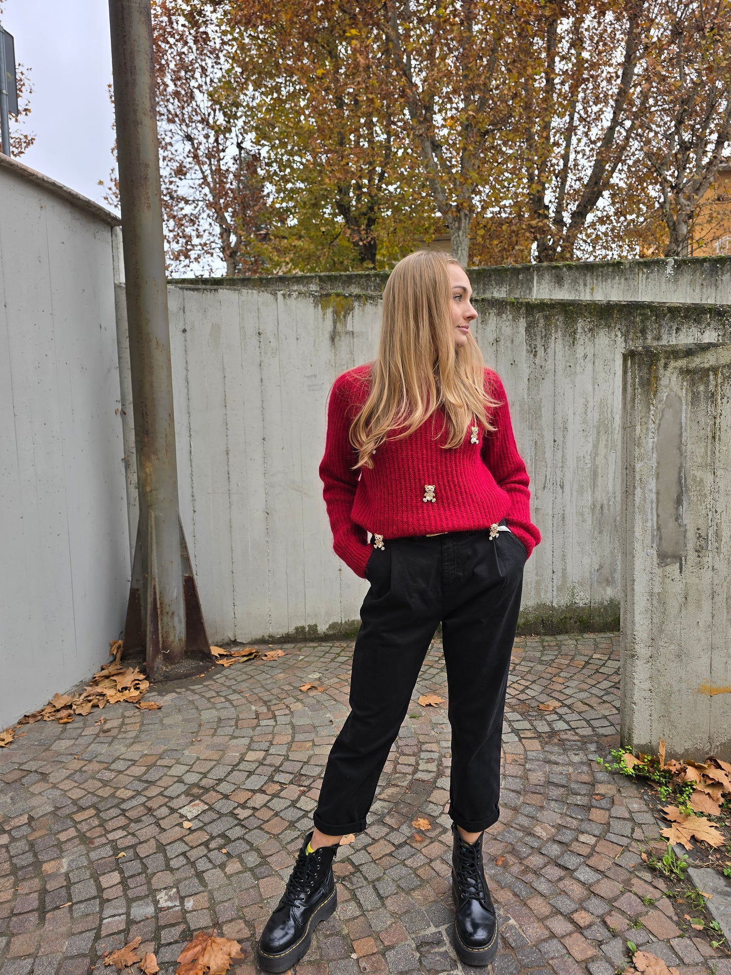 Pantalone in cotone invernale con elastico in vita made in italy
