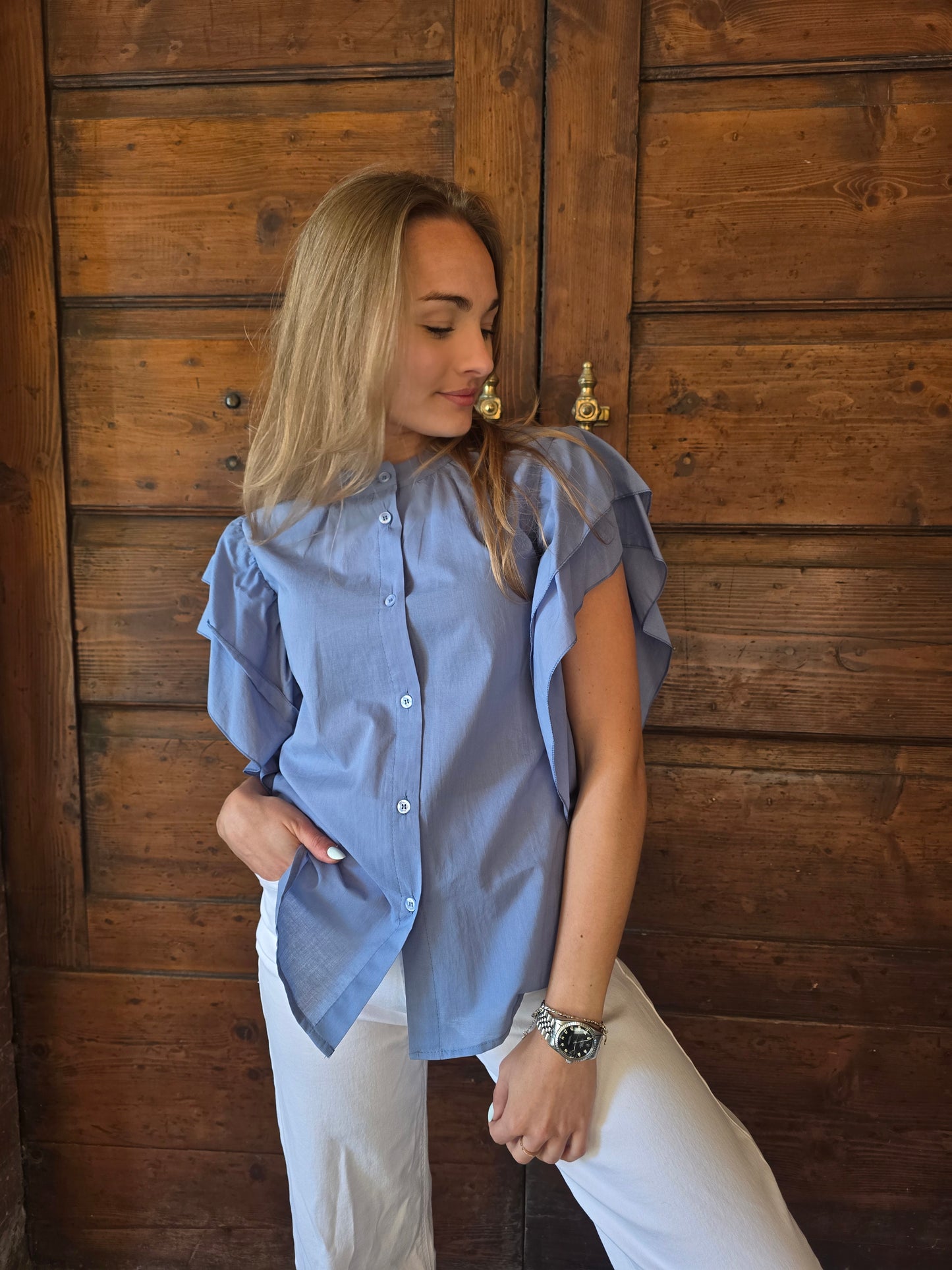 Camicia donna con rouge sulle maniche