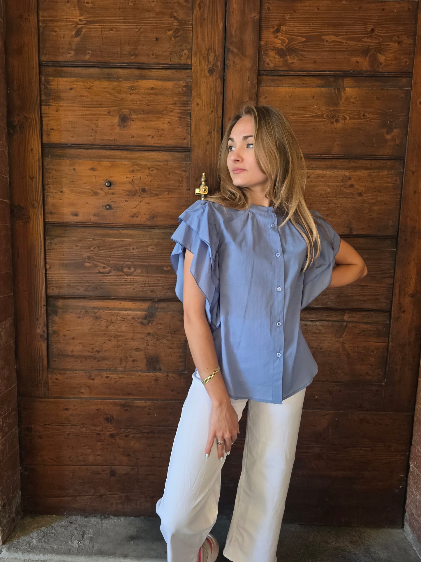 Camicia donna con rouge sulle maniche