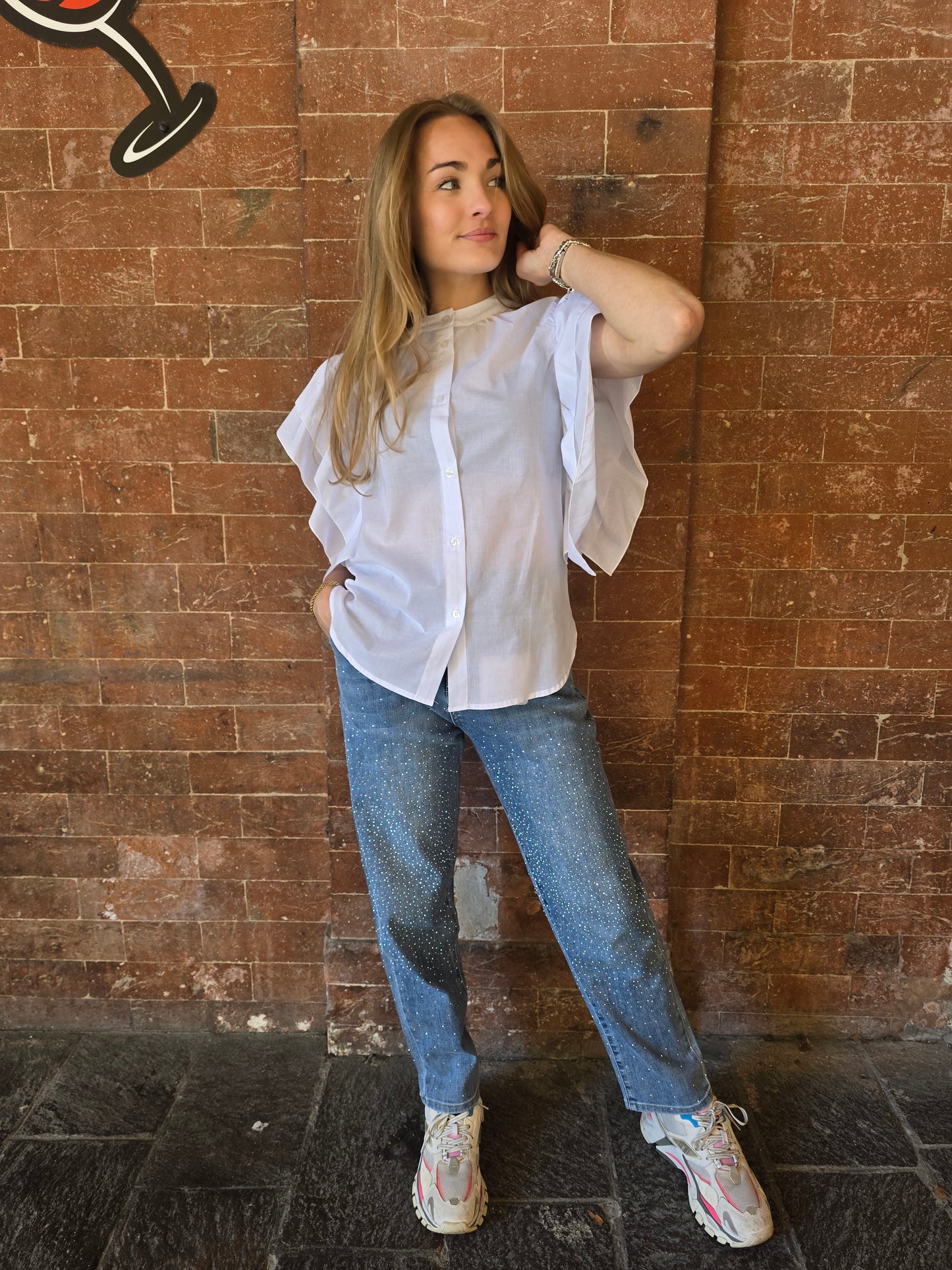 Jeans con brillantini applicati boyfriend