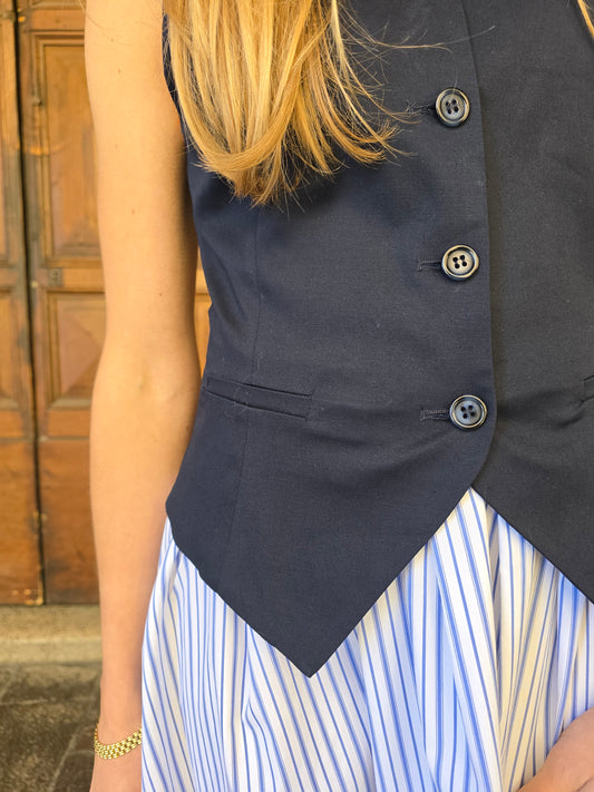 Abito blu panciotto con attaccata gonnellina in cotone