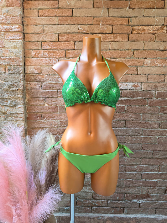 Bikini triangolo con paillettes con slip laccetti AcquaClub