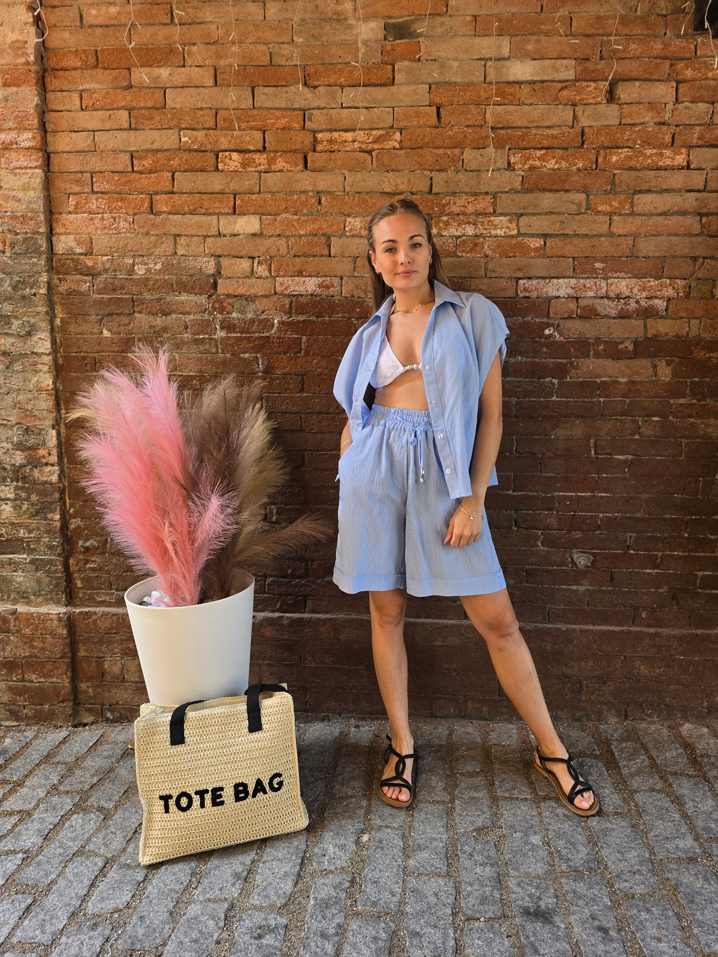 SCONTO 30% NEL CARRELLO Camicia a maniche corte a righe Bianche azzurre