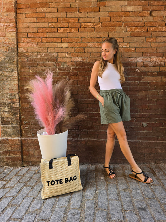 Shorts in lino con elastico in vita