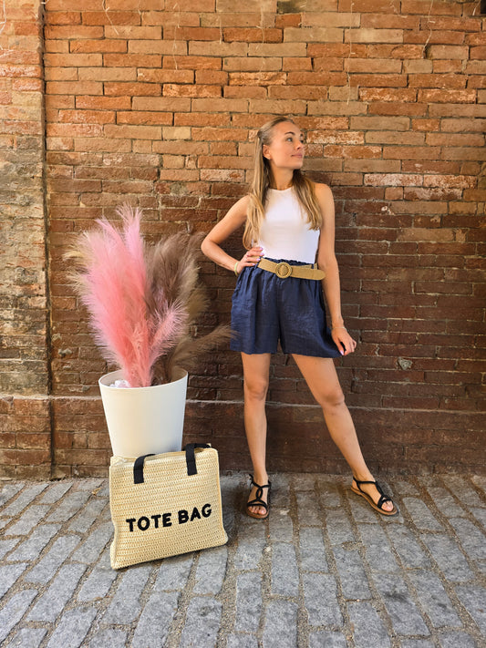 Shorts in lino con elastico in vita