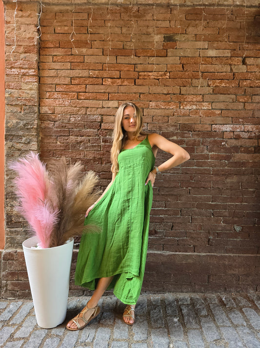 Abito lungo in 100% lino con spalline