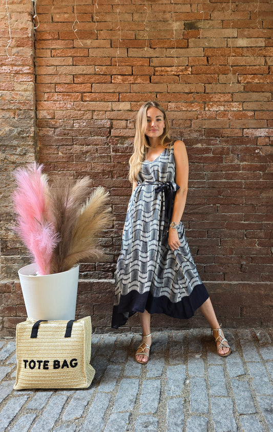 Abito lungo in Lino e viscosa spalla larga