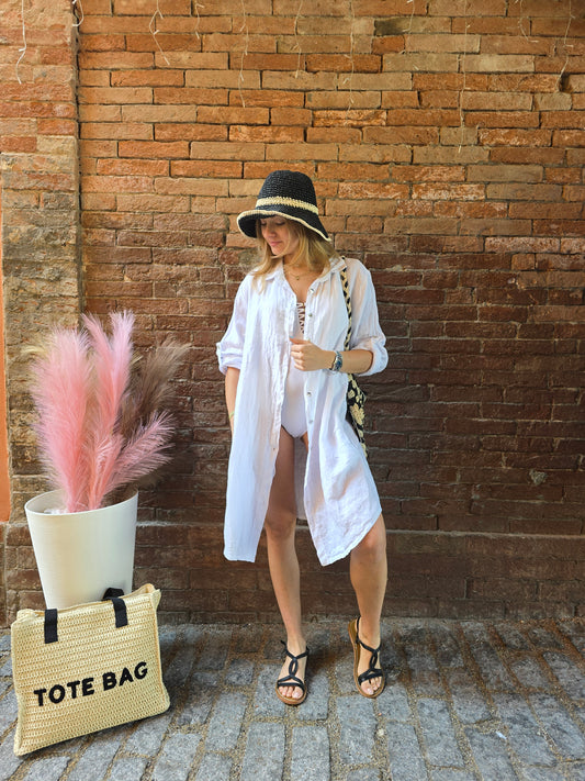 Camicia / Abito in 100% lino midi