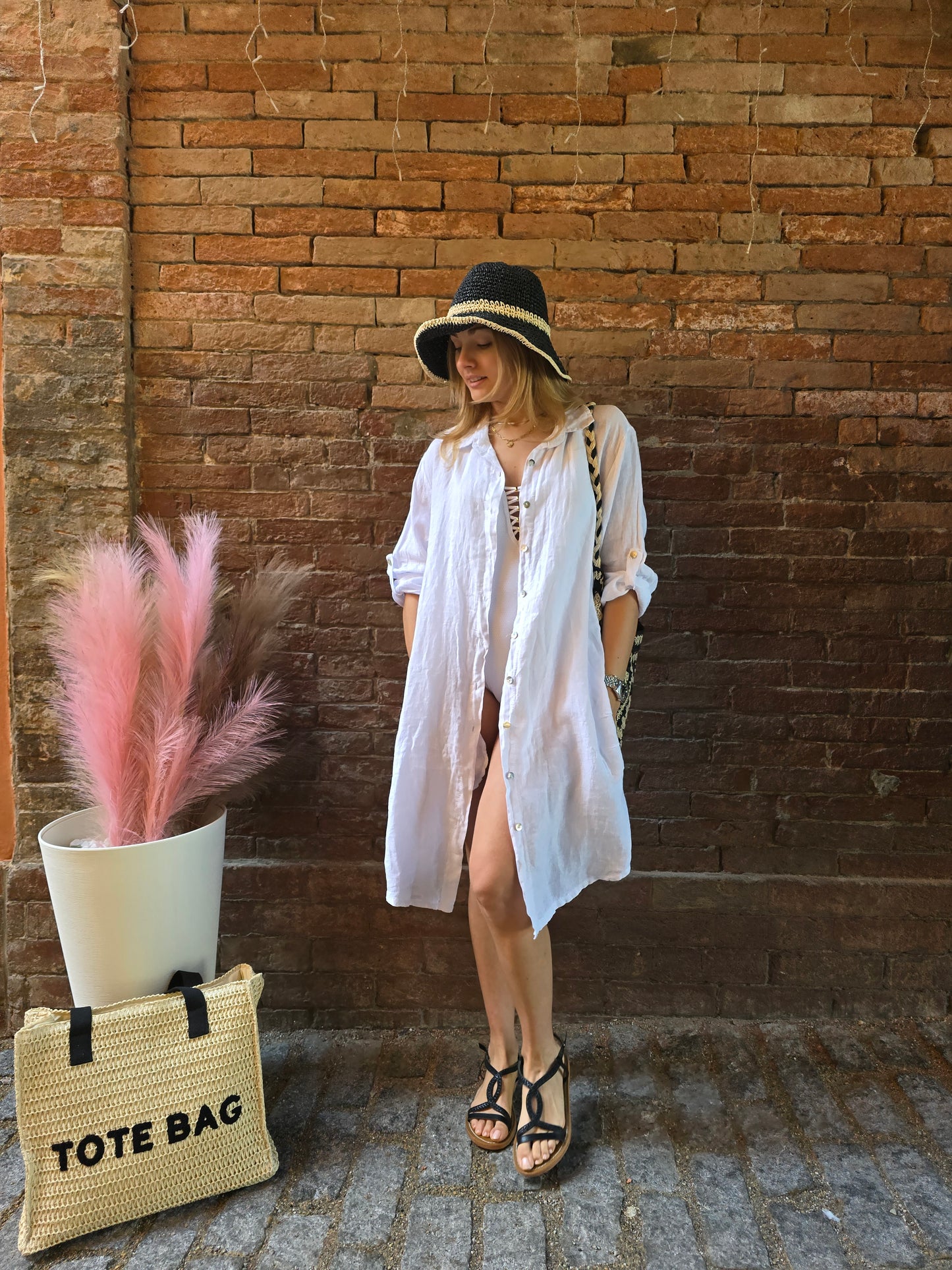 SCONTO 30% NEL CARRELLO Camicia / Abito in 100% lino midi