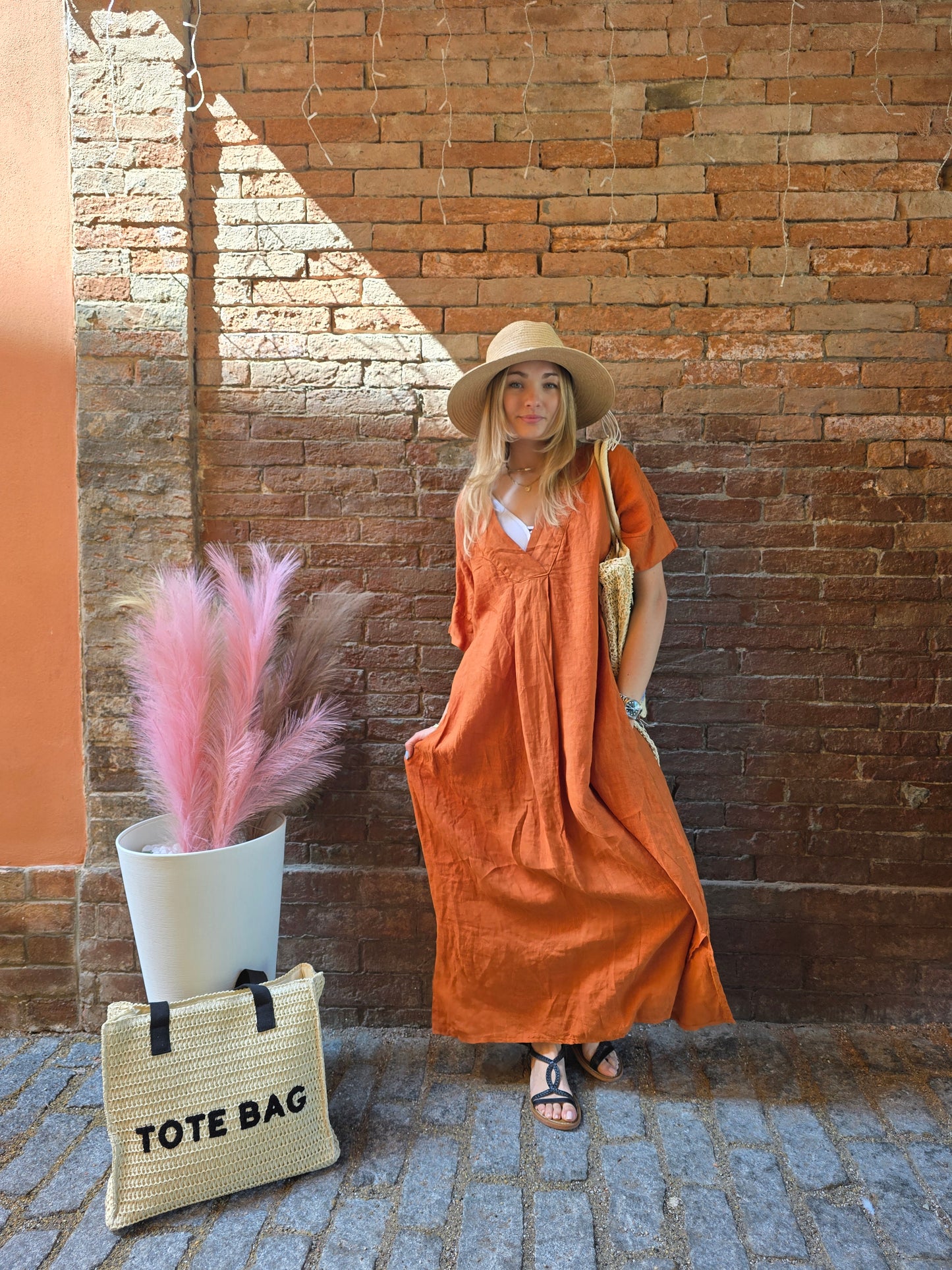 SCONTO 30% NEL CARRELLO Abito lungo in 100% lino mezze maniche vestibilità Oversize