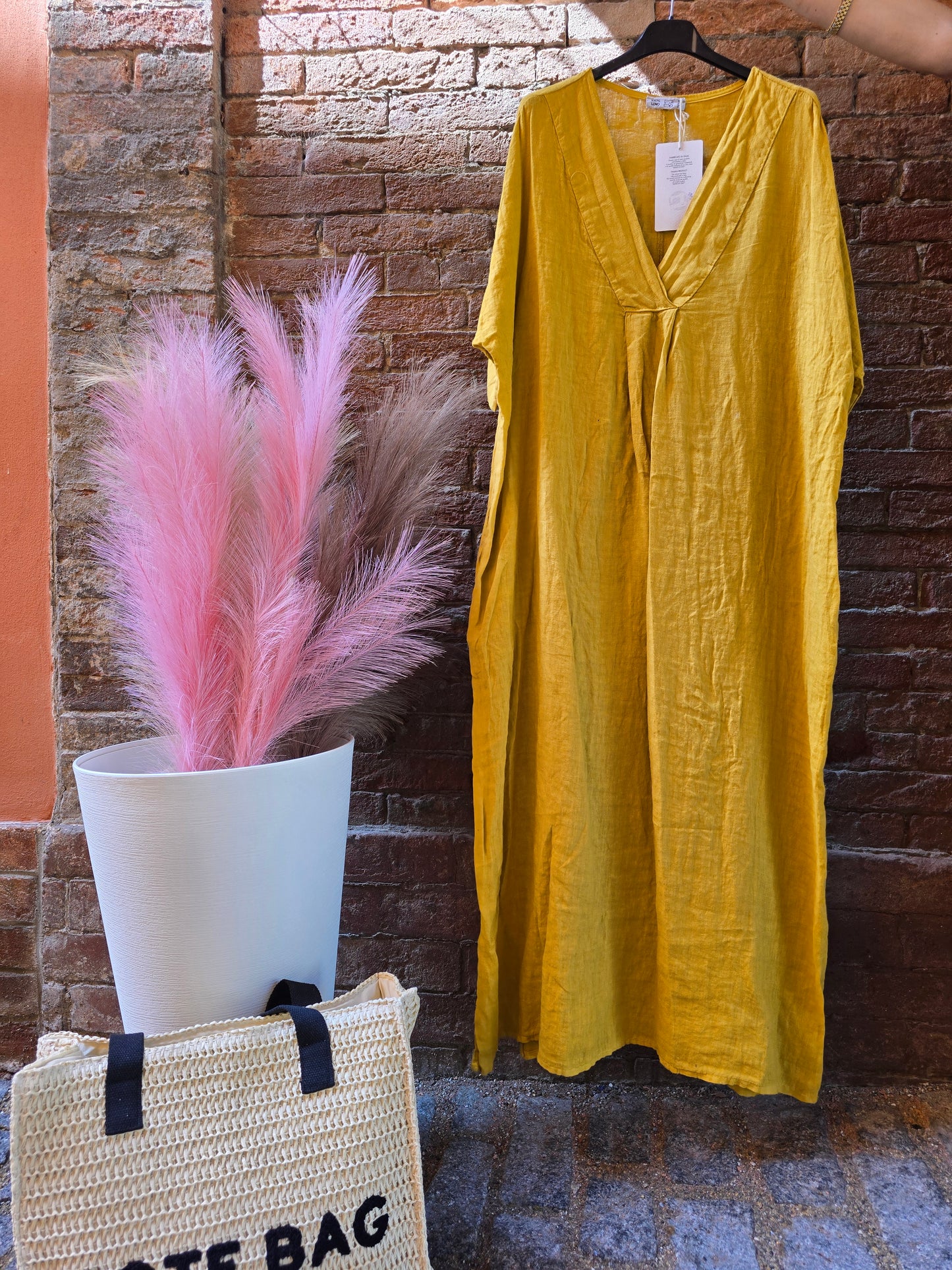 SCONTO 30% NEL CARRELLO Abito lungo in 100% lino mezze maniche vestibilità Oversize