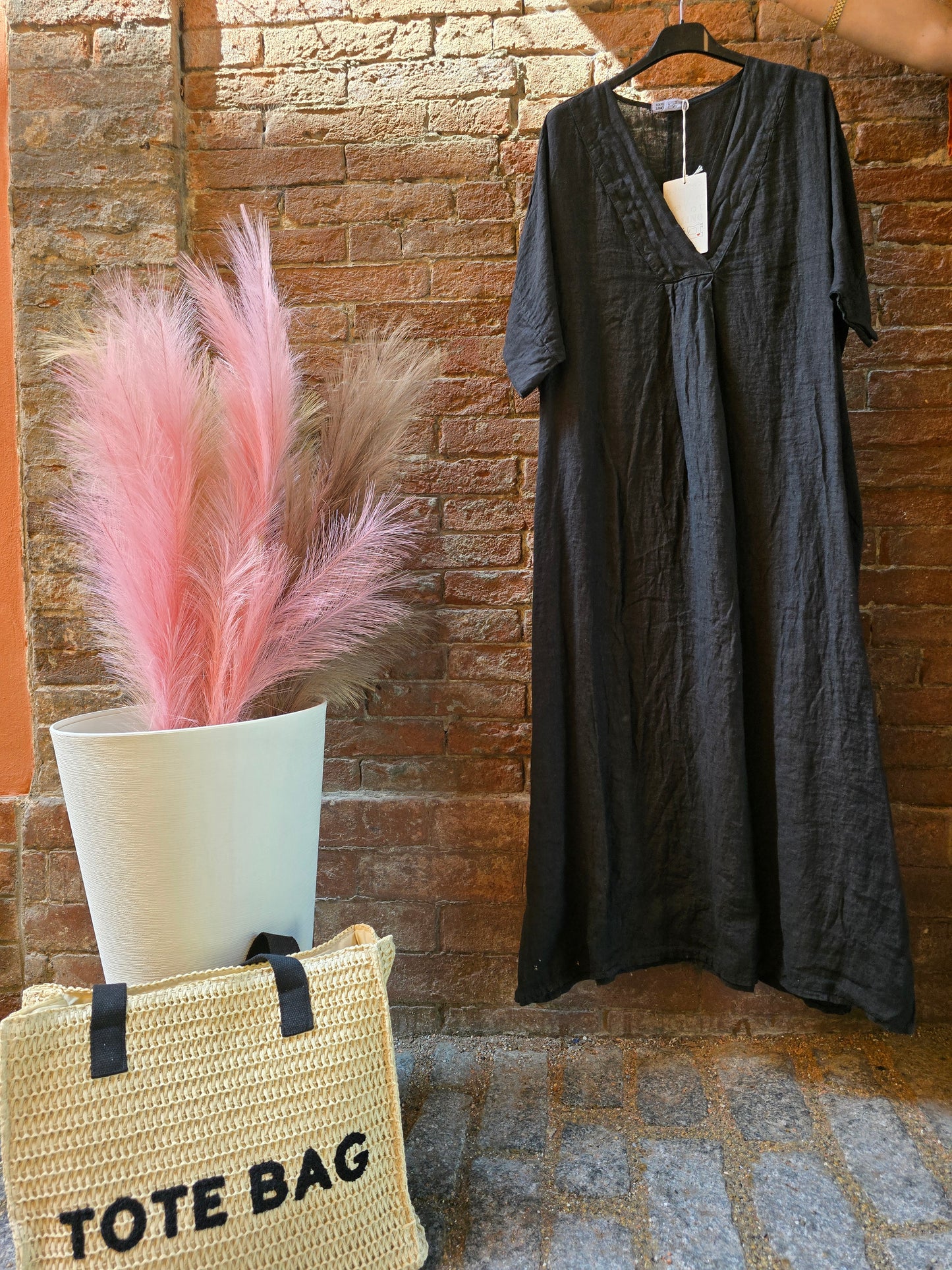 SCONTO 30% NEL CARRELLO Abito lungo in 100% lino mezze maniche vestibilità Oversize