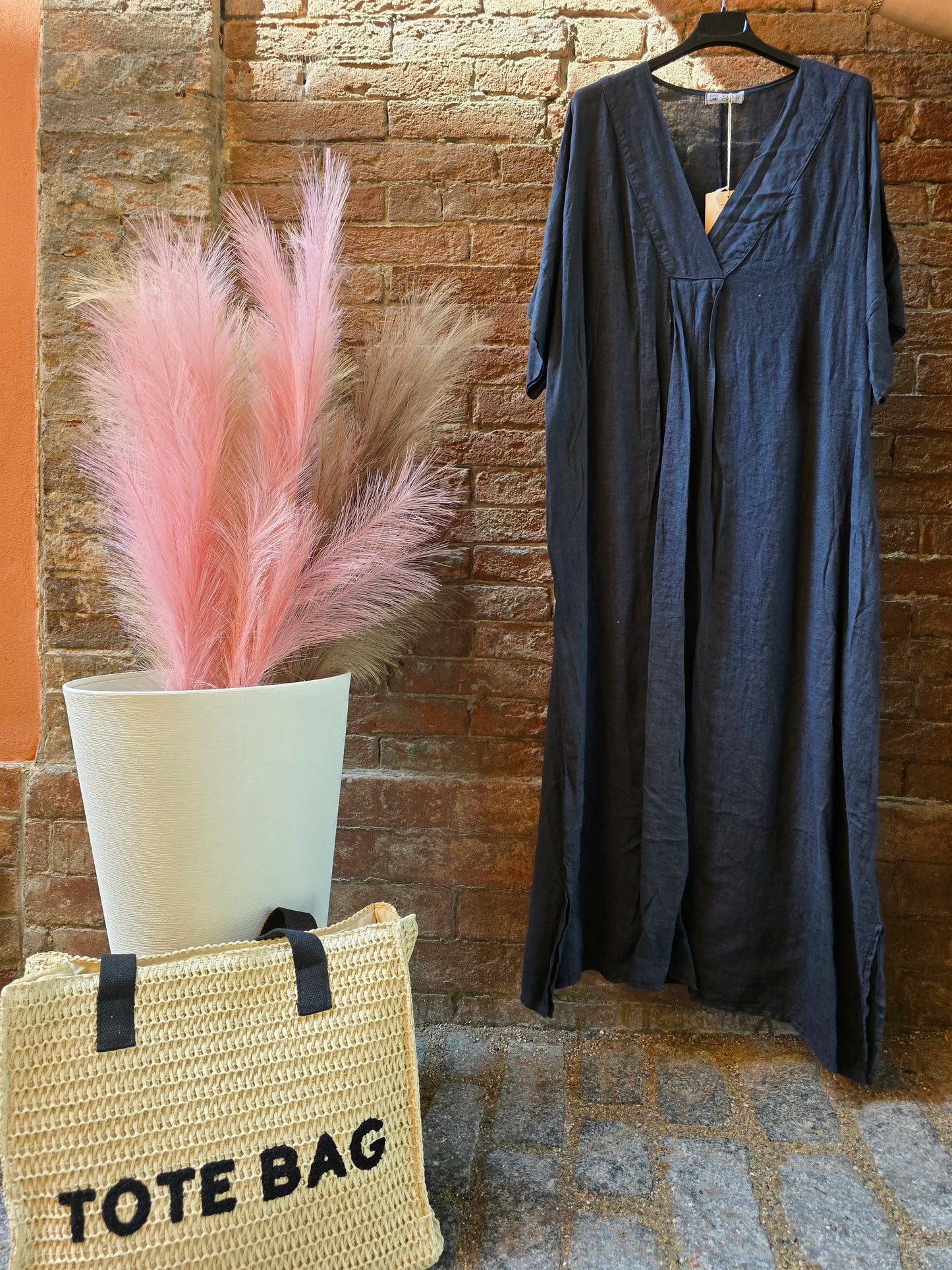 SCONTO 30% NEL CARRELLO Abito lungo in 100% lino mezze maniche vestibilità Oversize