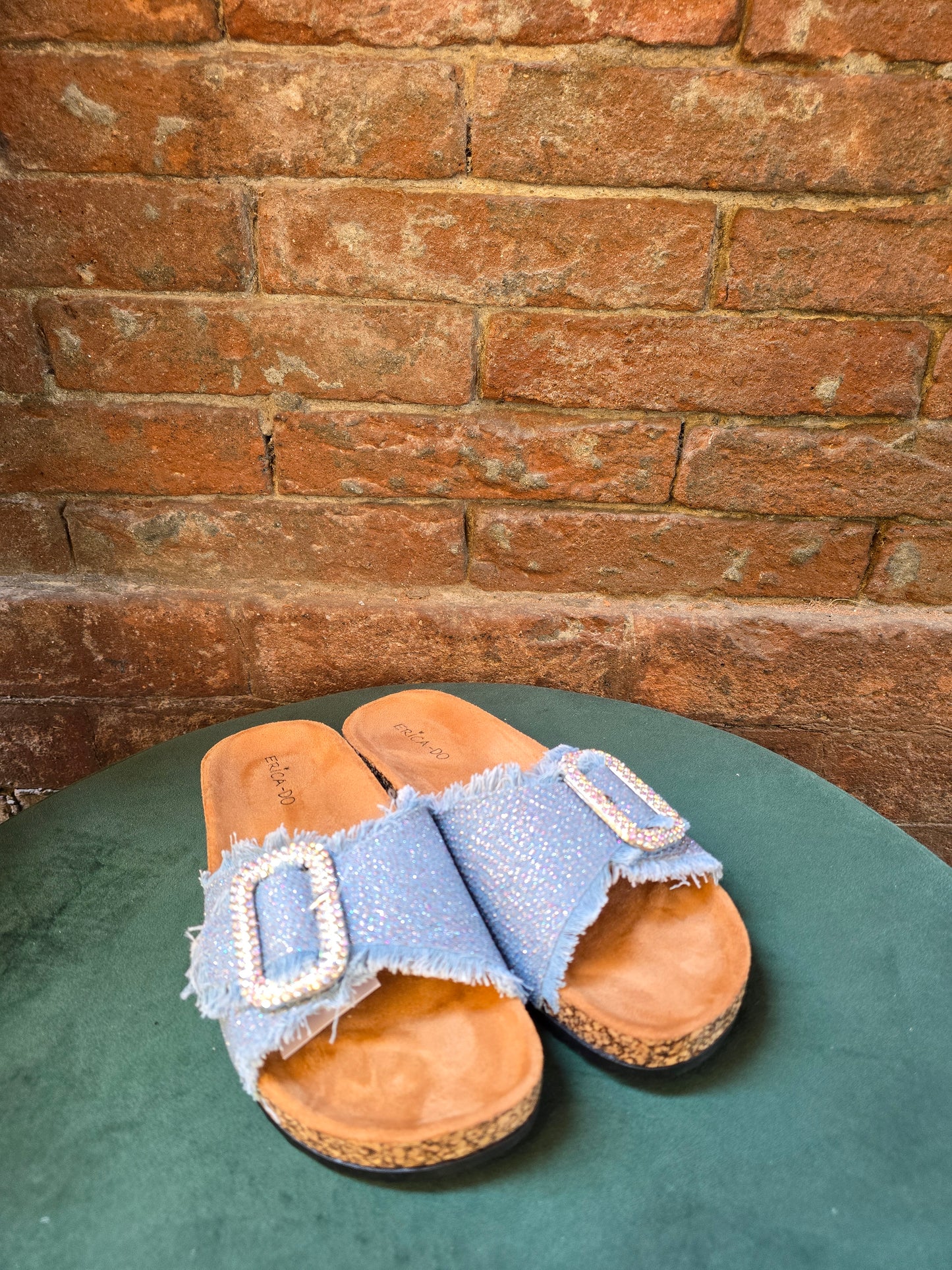 Ciabatte denim con brillantini con plantare
