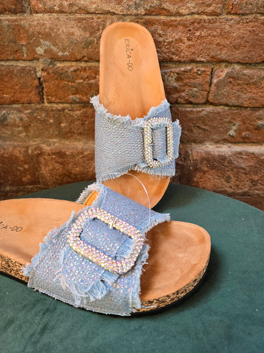 Ciabatte denim con brillantini con plantare