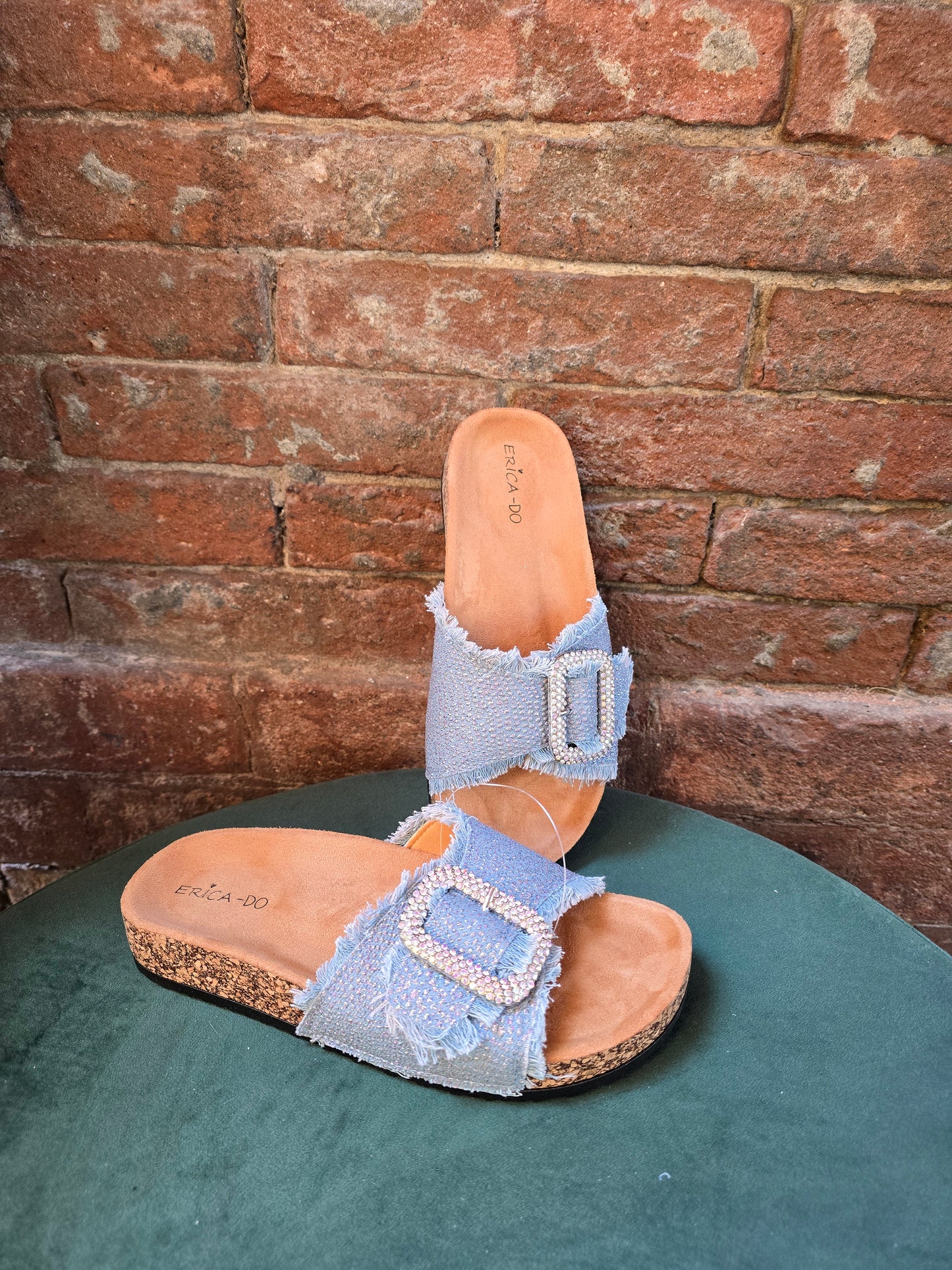 Ciabatte denim con brillantini con plantare