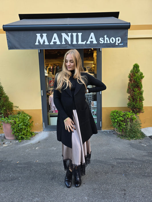 Gonna in raso con pizzo