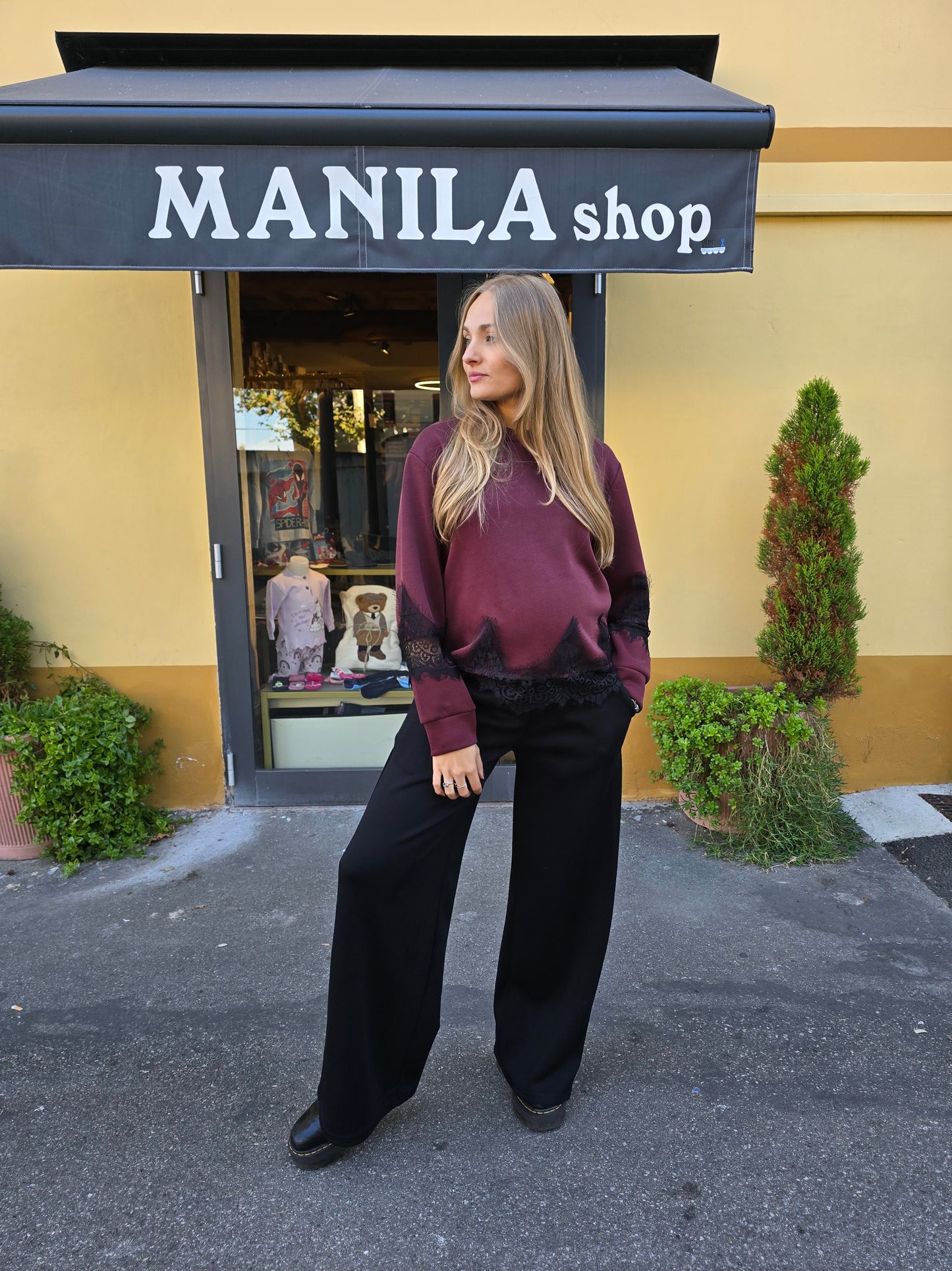 Felpa punto milano con pizzo