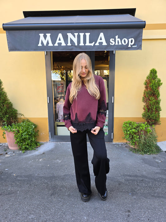 Felpa punto milano con pizzo