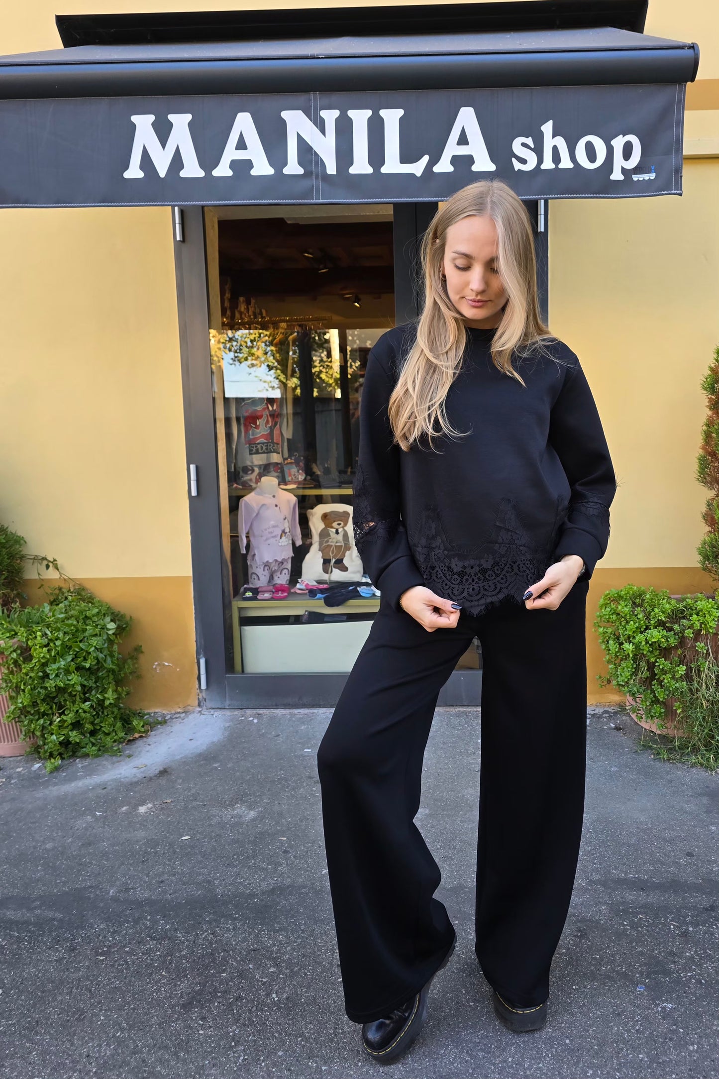 Felpa punto milano con pizzo