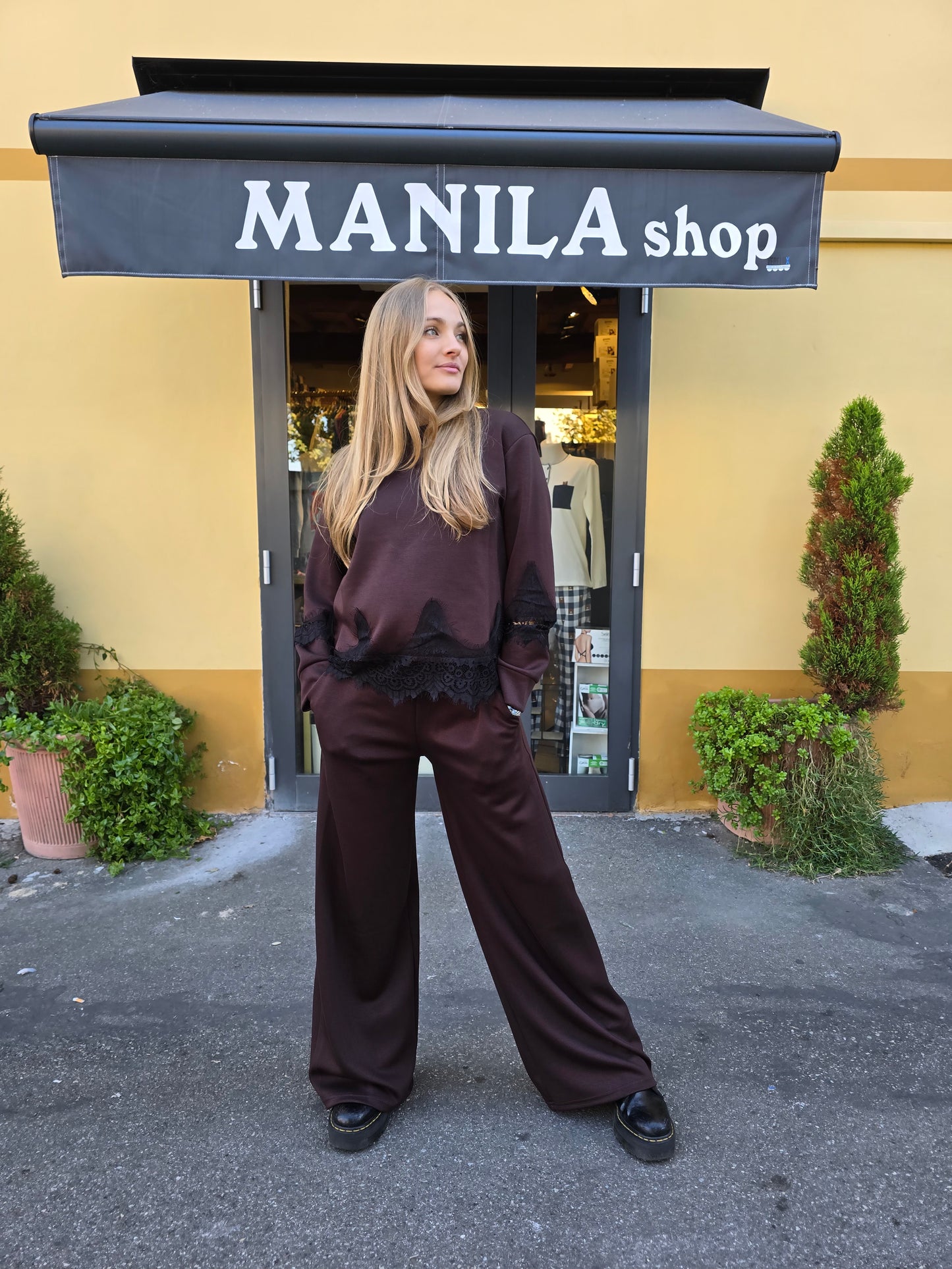 Felpa punto milano con pizzo