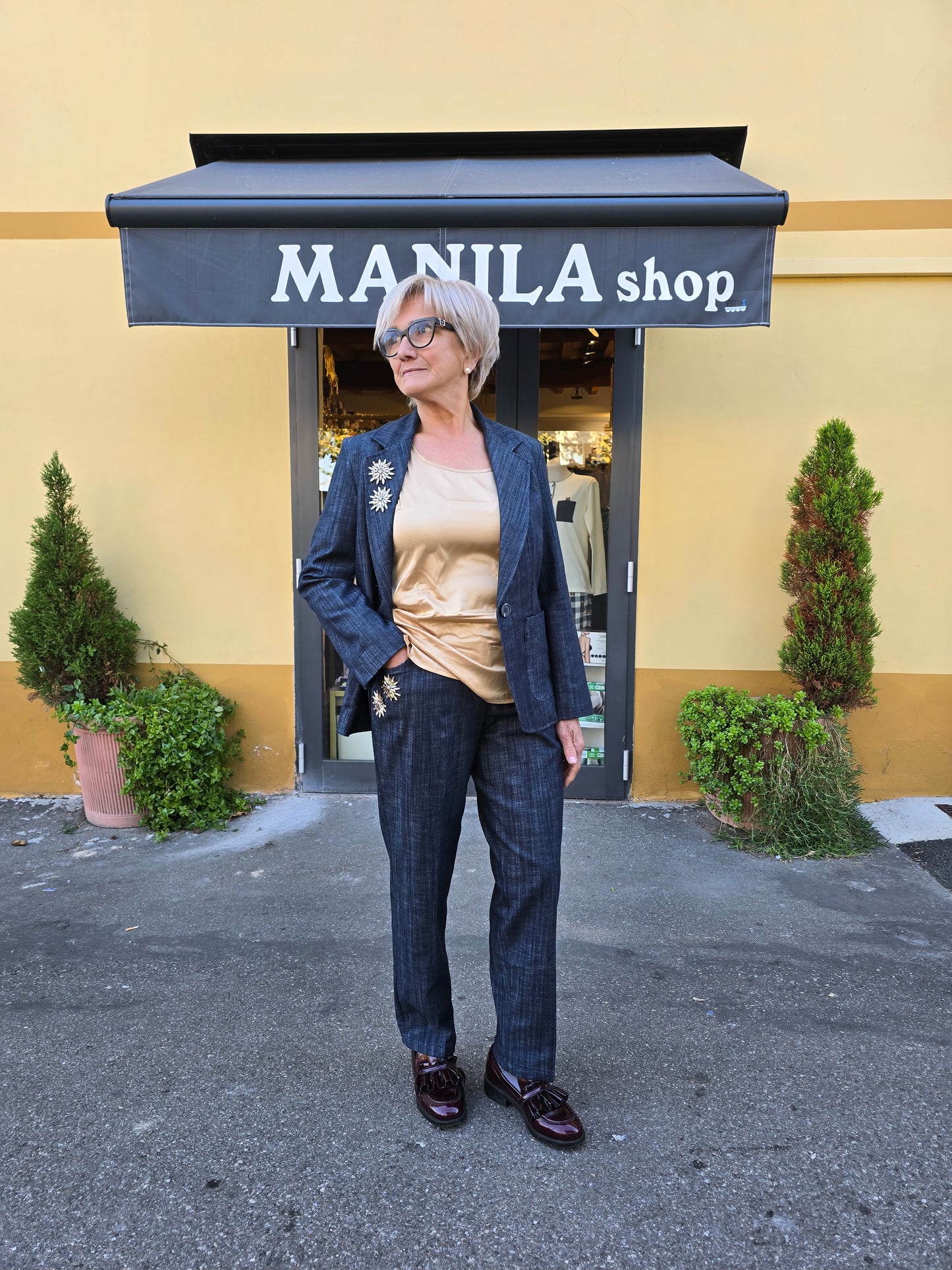 Pantalone effetto denim made in italy Emy-ò