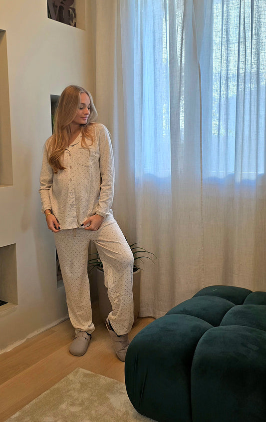 Pigiama caldo cotone aperto beige Admas