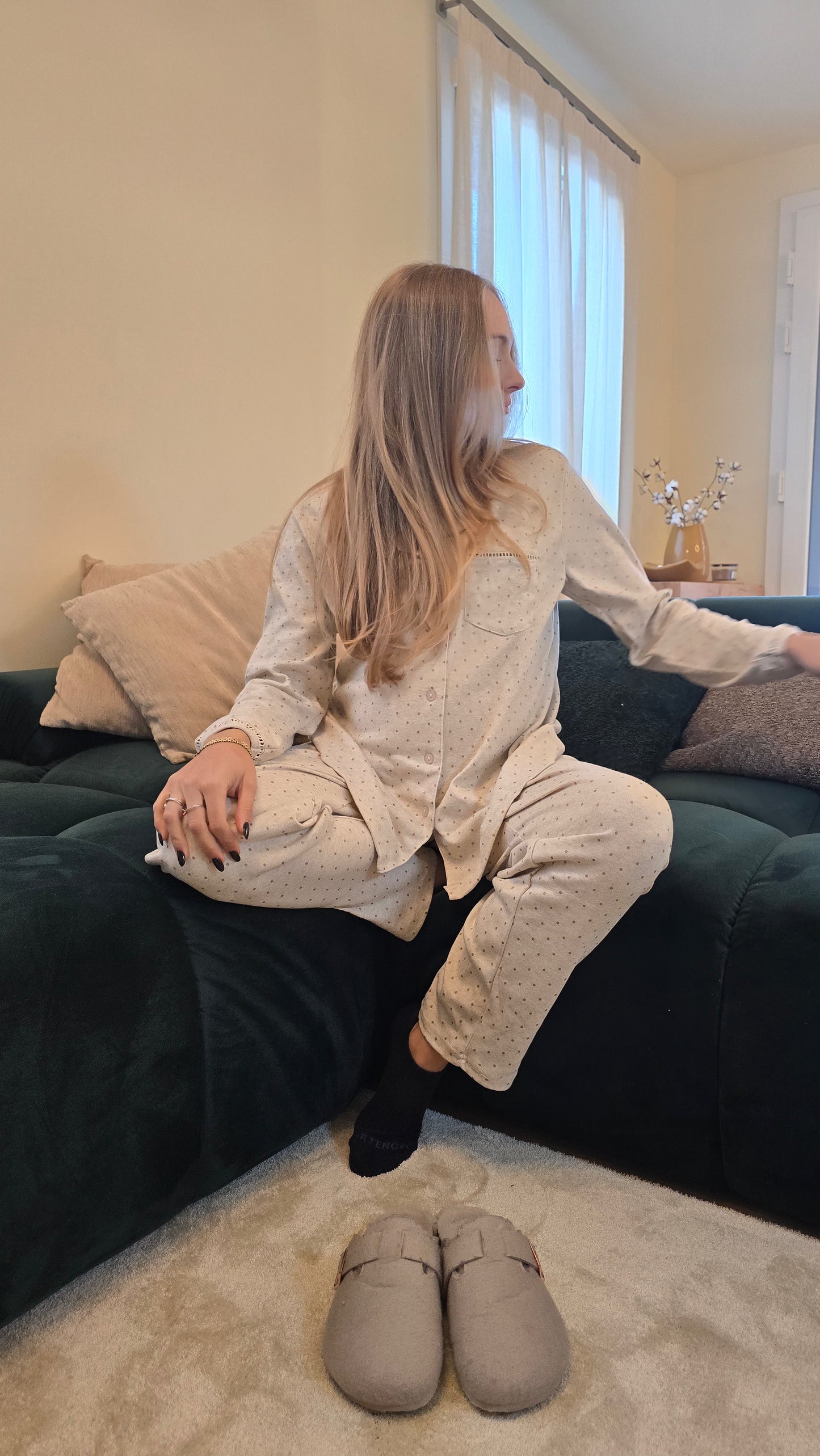 Pigiama caldo cotone aperto beige Admas