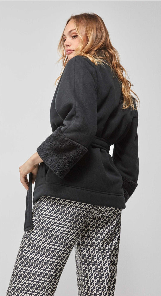 Vestaglia in pile nera corta Gisela