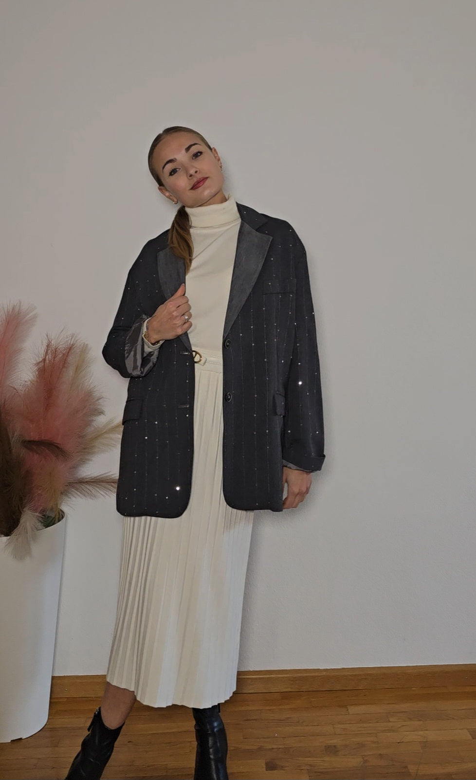 Blazer Oversize grigio con paillettes