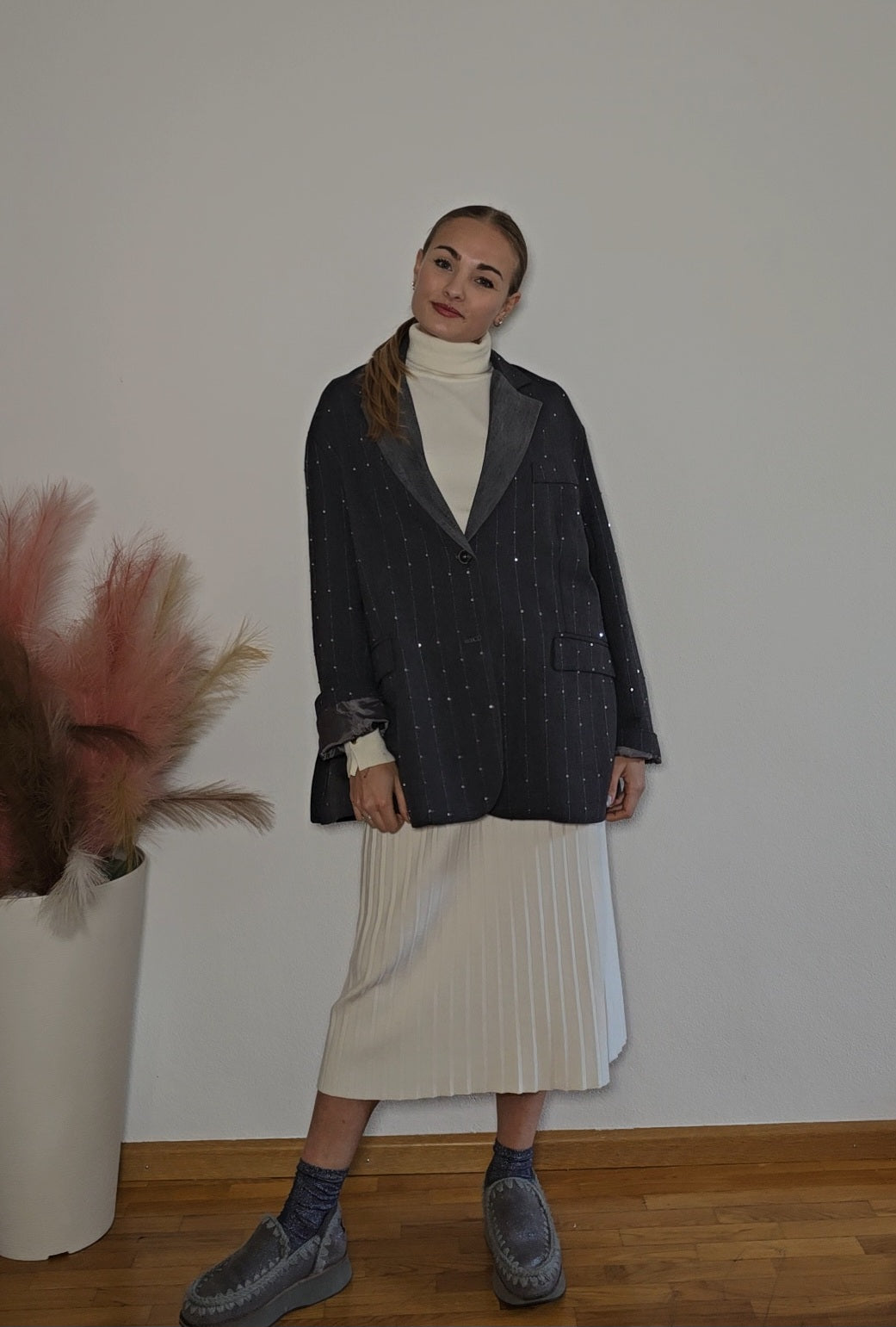 Blazer Oversize grigio con paillettes