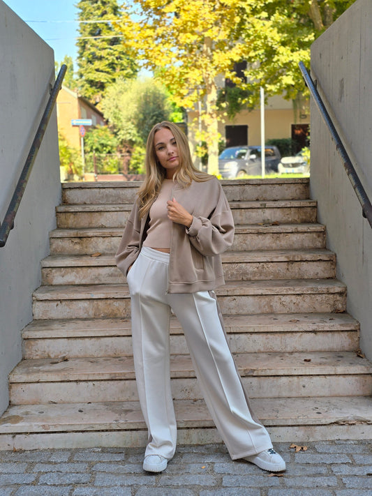 Pantalone a palazzo in viscosa con elastico in vita