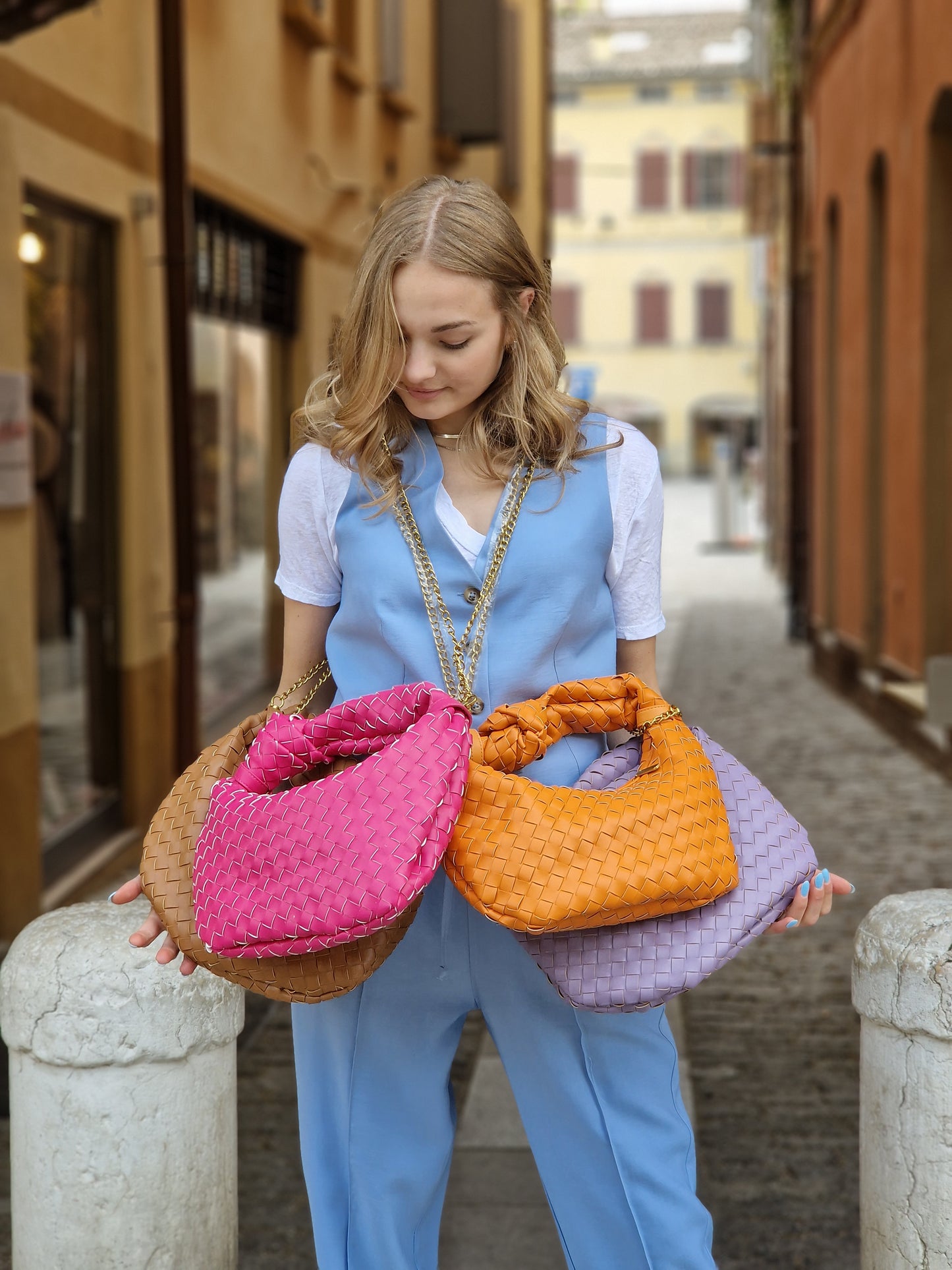 Borsa LUISA in Ecopelle Intrecciata - Con Tracolla Removibile