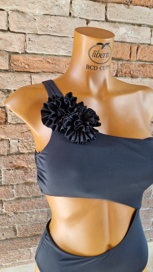 Costume intero nero cut out con spille removibili