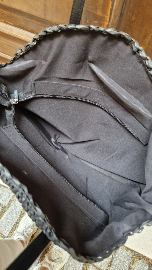 Borsa in paglia con manici in ecopelle Gisela