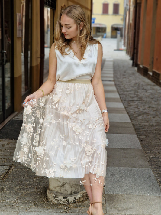 Gonna Longuette plissetata ricamata