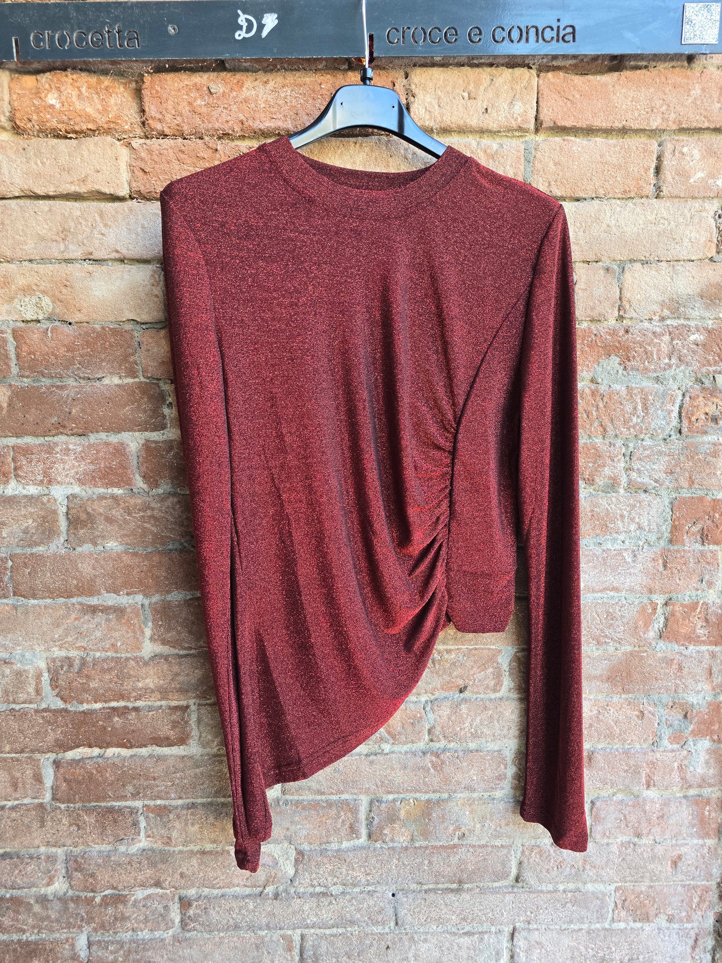 Maglia a maniche lunghe in lurex asimmetrica