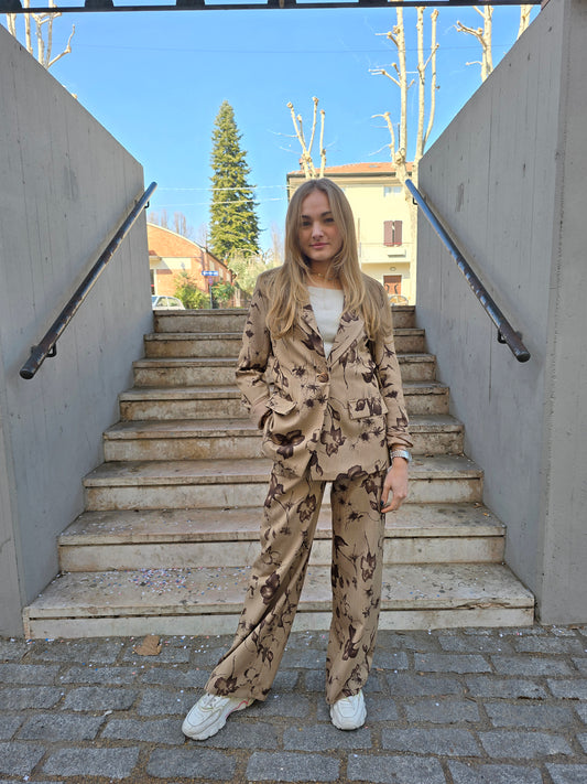Pantalone a palazzo con elastico in vita a fantasia elegante