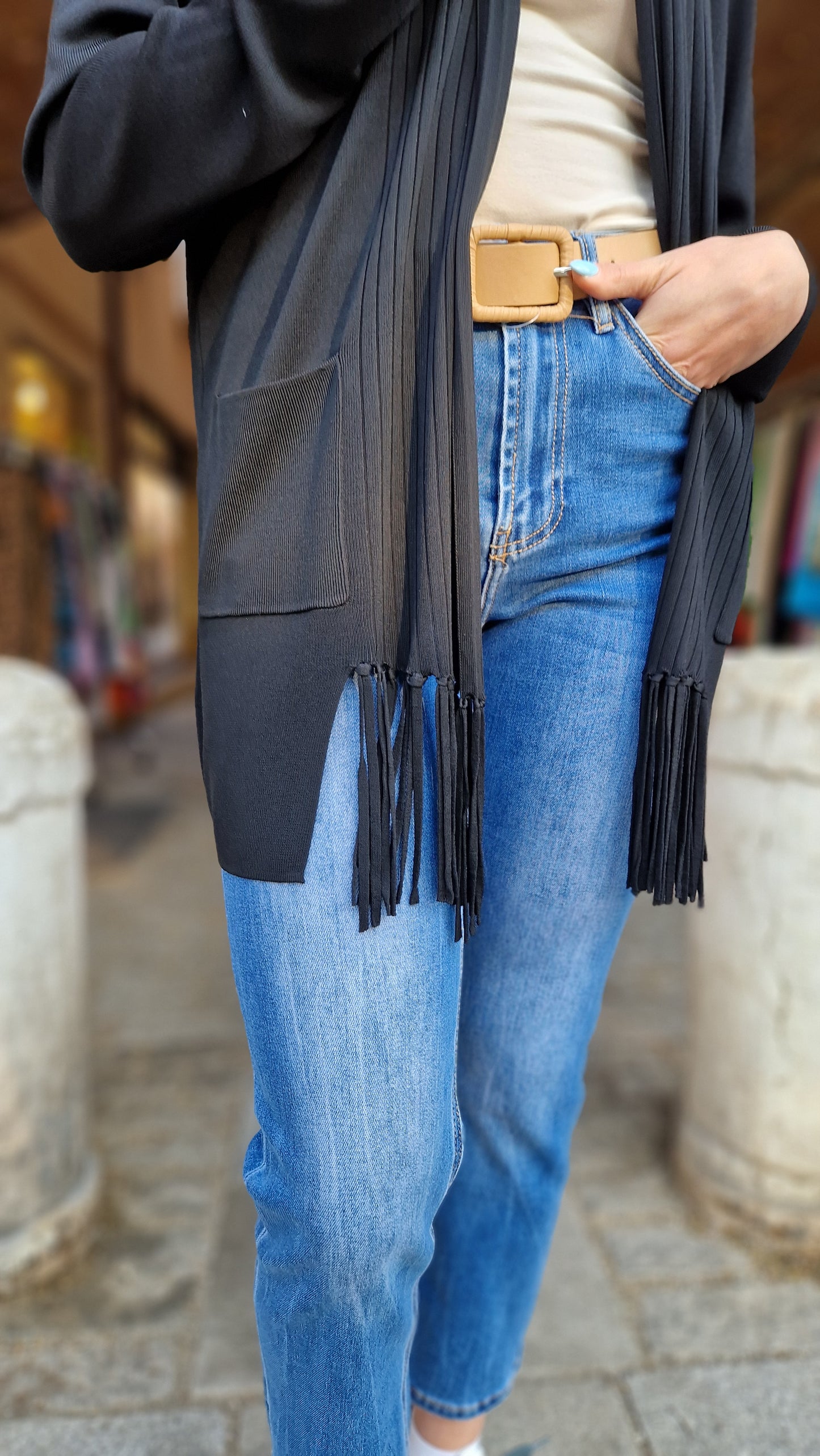 Cardigan con frange in viscosa estiva