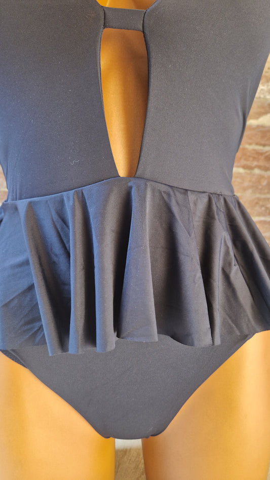 Costume intero nero con frappa