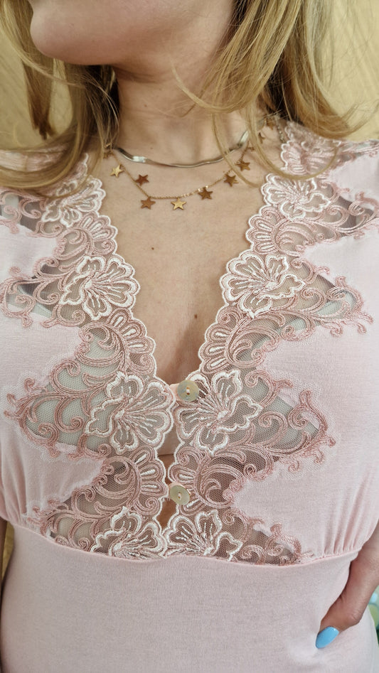 Camicia da notte maniche corte ELEGANTE rosa cipria