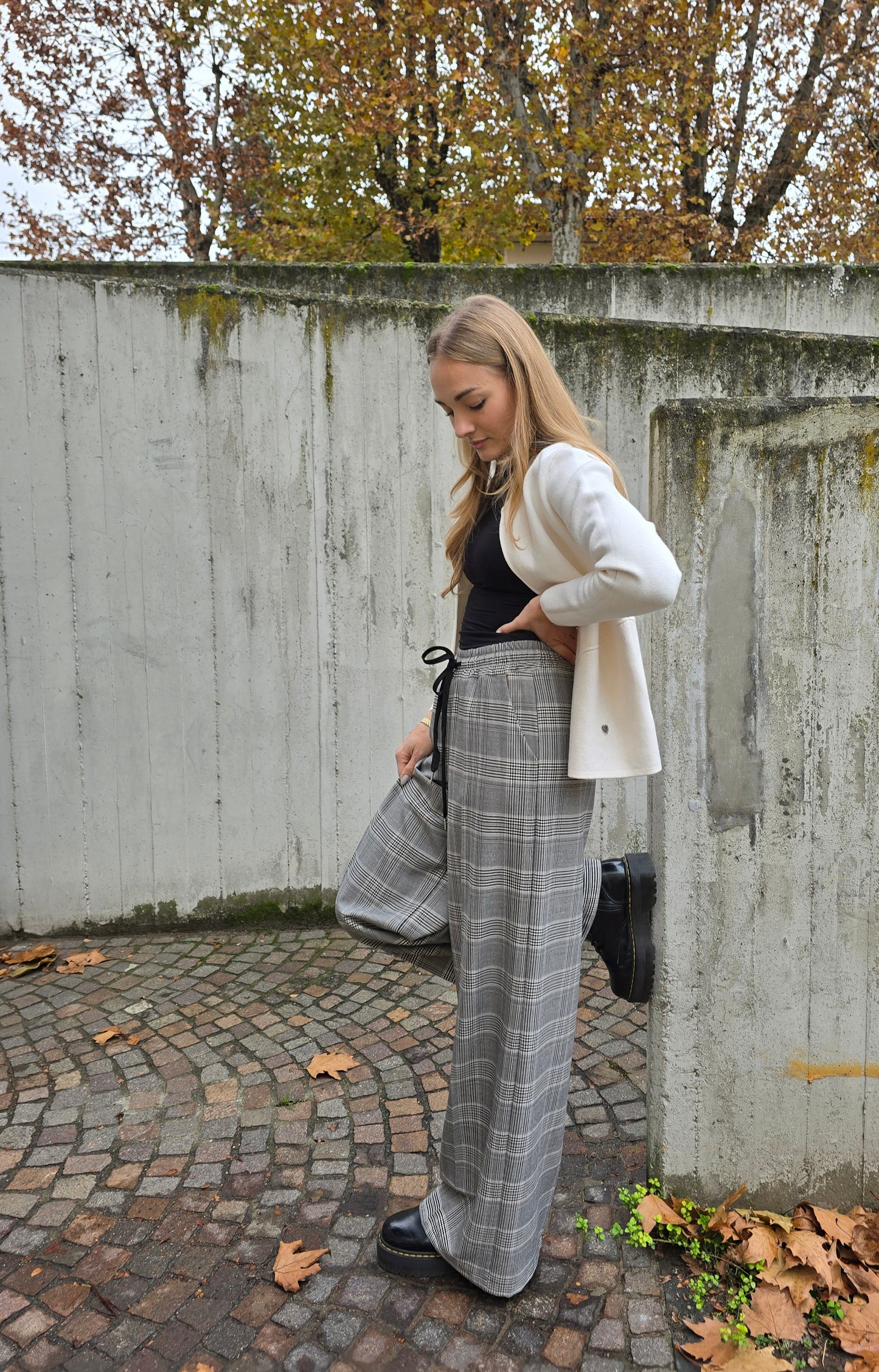 Pantalone con elastico in vita principe di galles