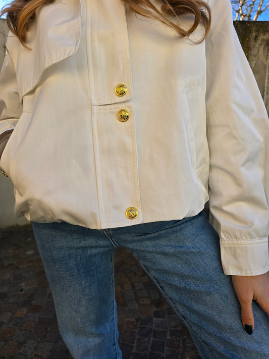 Giacca Bomber bianca con bottoni d'orati