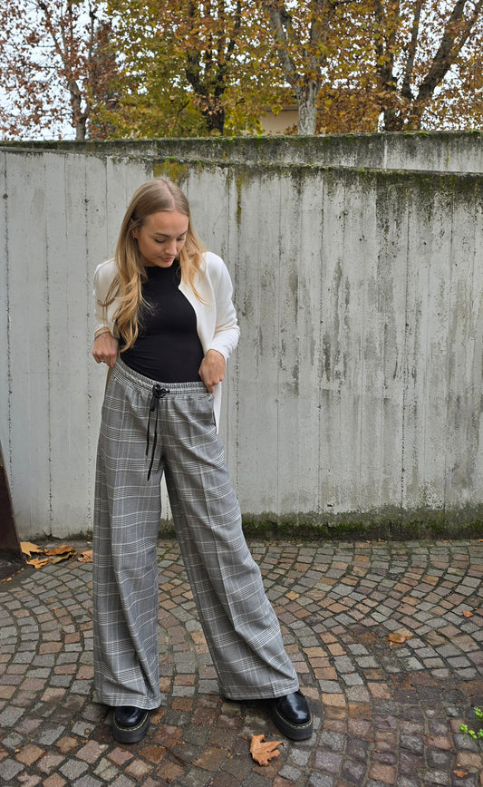 Pantalone con elastico in vita principe di galles