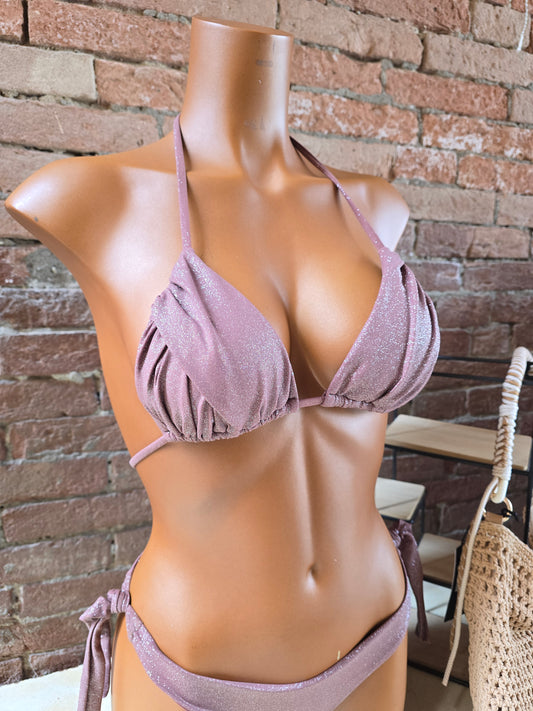 Triangolo drappeggiato in lurex con Brasiliana con laccetti