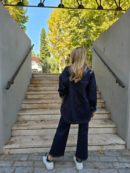 Camicia Oversize in Jeans elasticizzato con bottoni a clip