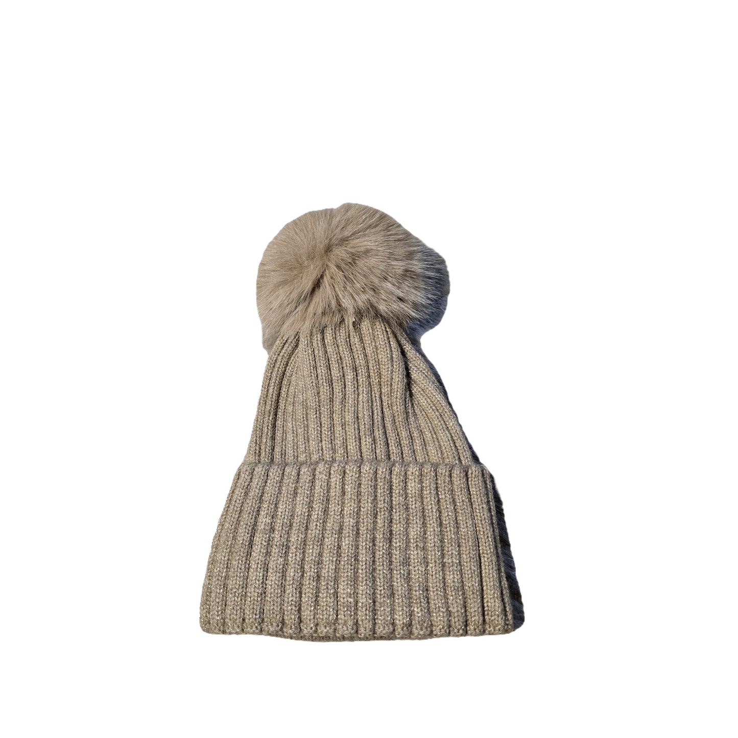 Cappello a costina con pon pon e lurex