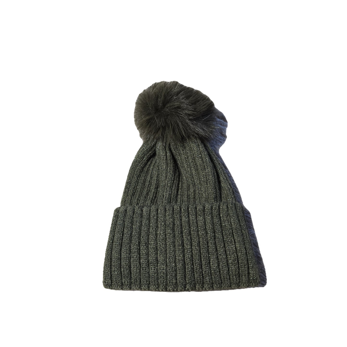 Cappello a costina con pon pon e lurex