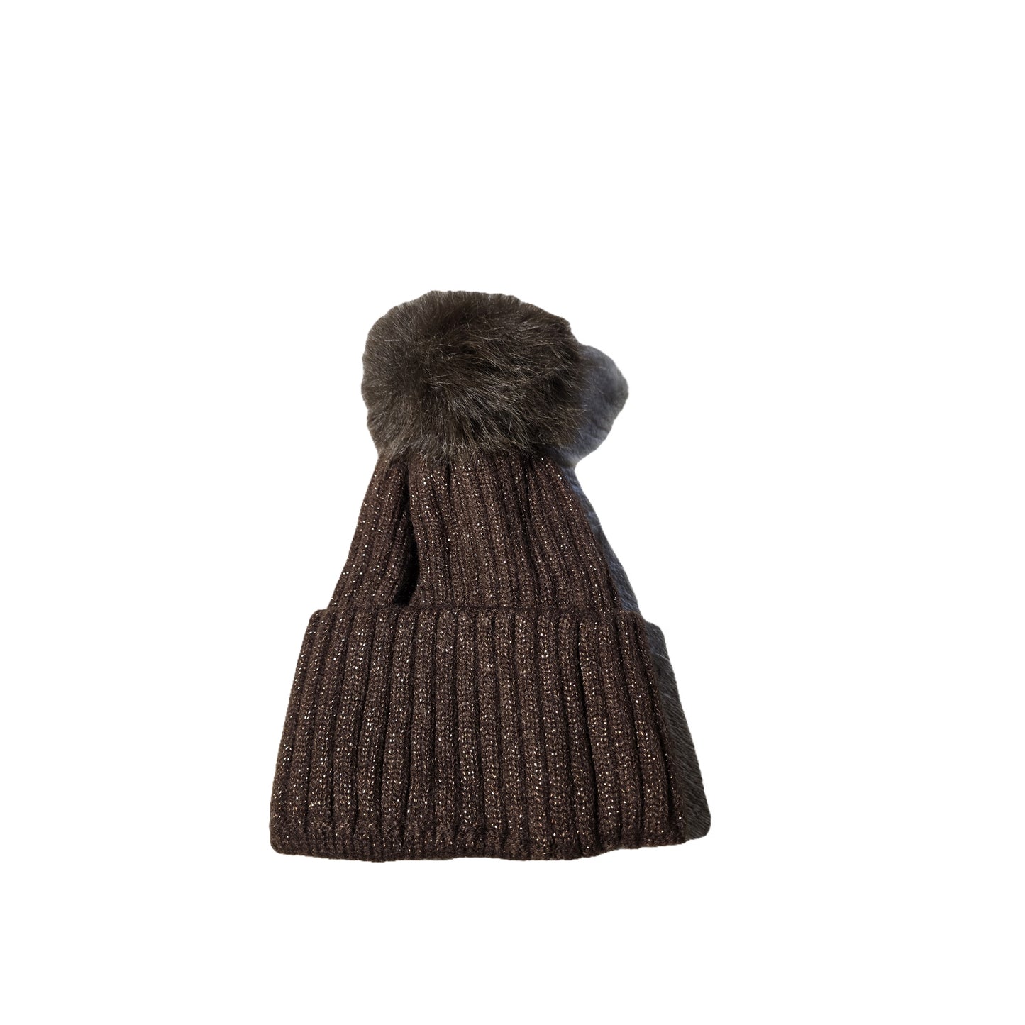 Cappello a costina con pon pon e lurex